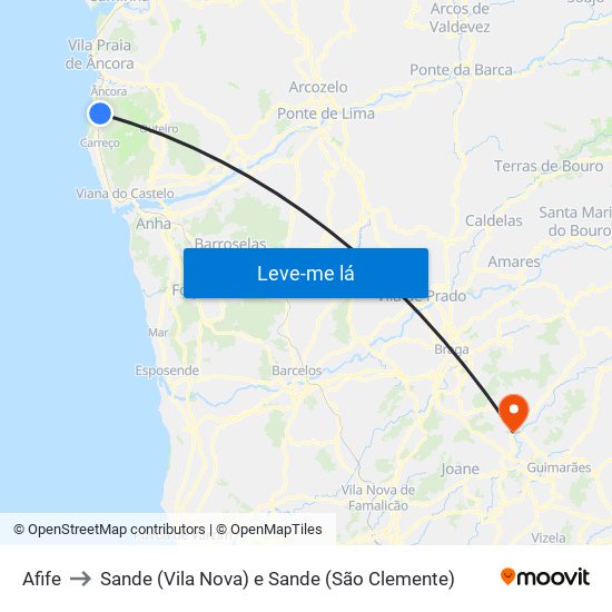 Afife to Sande (Vila Nova) e Sande (São Clemente) map