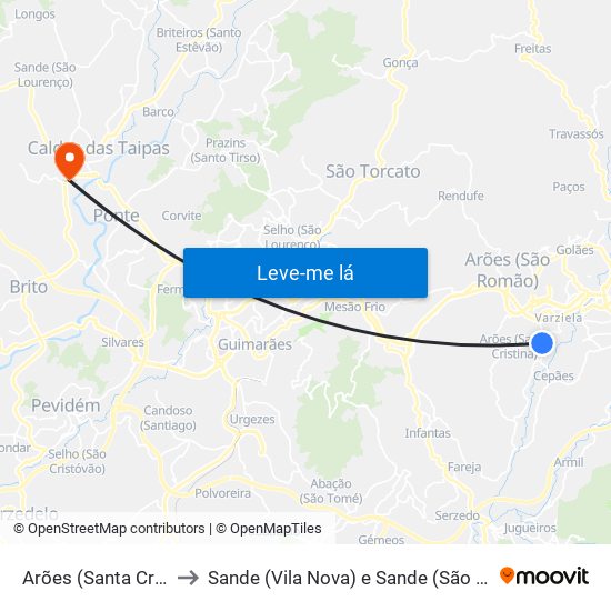 Arões (Santa Cristina) to Sande (Vila Nova) e Sande (São Clemente) map
