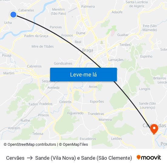 Cervães to Sande (Vila Nova) e Sande (São Clemente) map
