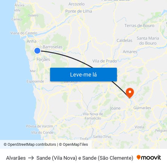 Alvarães to Sande (Vila Nova) e Sande (São Clemente) map