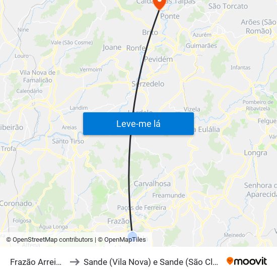 Frazão Arreigada to Sande (Vila Nova) e Sande (São Clemente) map