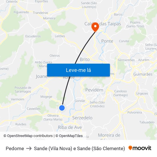 Pedome to Sande (Vila Nova) e Sande (São Clemente) map