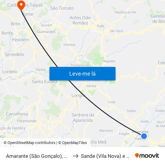 Amarante (São Gonçalo), Madalena, Cepelos e Gatão to Sande (Vila Nova) e Sande (São Clemente) map