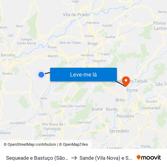 Sequeade e Bastuço (São João e Santo Estêvão) to Sande (Vila Nova) e Sande (São Clemente) map