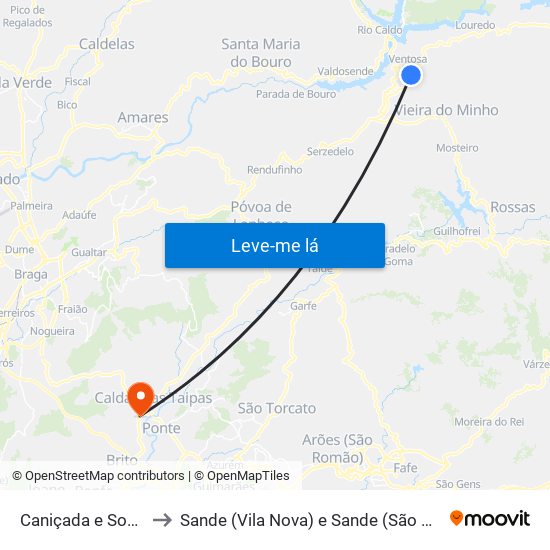 Caniçada e Soengas to Sande (Vila Nova) e Sande (São Clemente) map