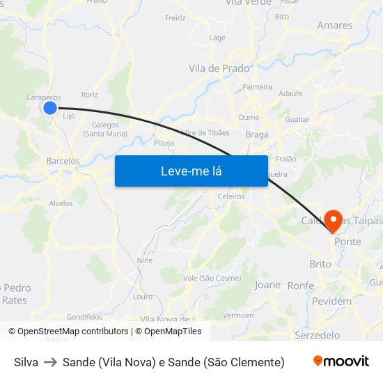 Silva to Sande (Vila Nova) e Sande (São Clemente) map