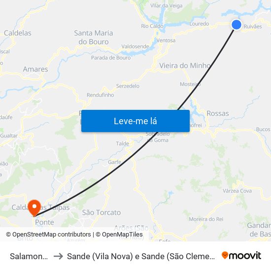 Salamonde to Sande (Vila Nova) e Sande (São Clemente) map