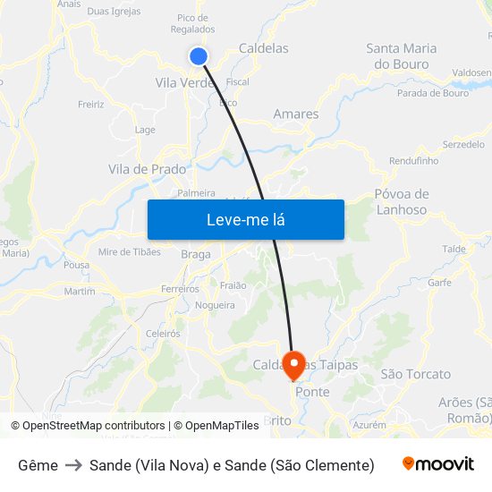 Gême to Sande (Vila Nova) e Sande (São Clemente) map