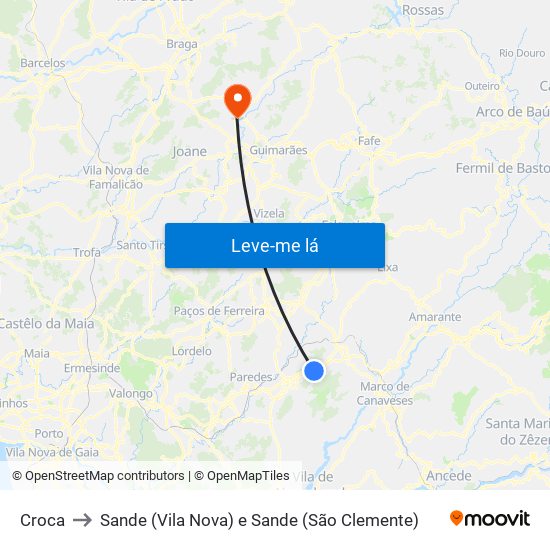 Croca to Sande (Vila Nova) e Sande (São Clemente) map