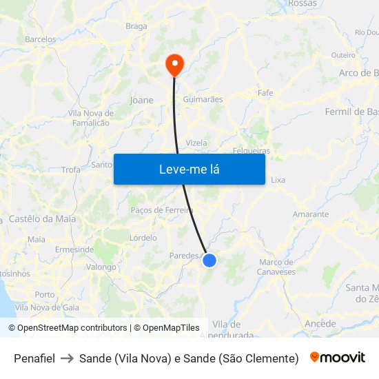 Penafiel to Sande (Vila Nova) e Sande (São Clemente) map