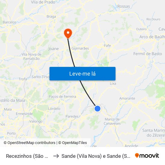 Recezinhos (São Mamede) to Sande (Vila Nova) e Sande (São Clemente) map