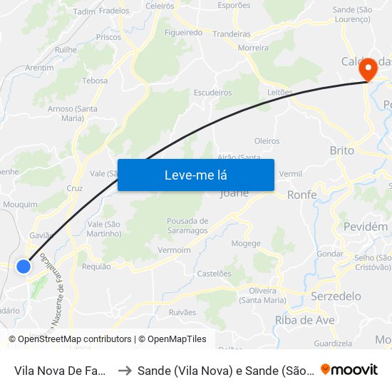 Vila Nova De Famalicão to Sande (Vila Nova) e Sande (São Clemente) map