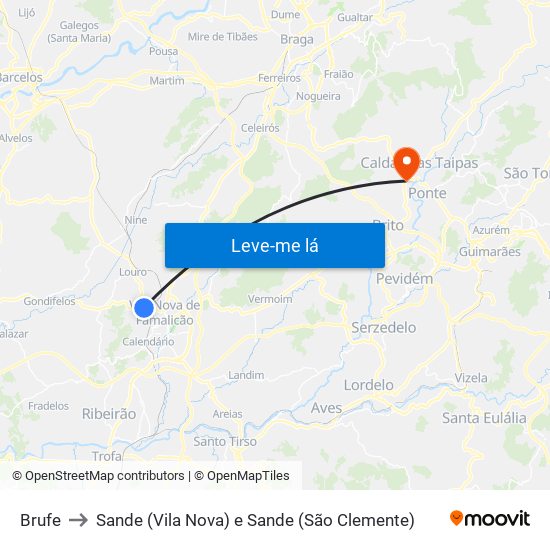 Brufe to Sande (Vila Nova) e Sande (São Clemente) map