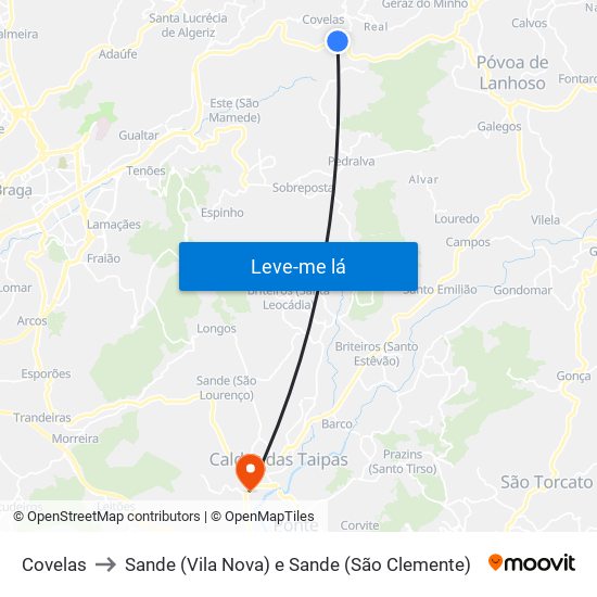 Covelas to Sande (Vila Nova) e Sande (São Clemente) map