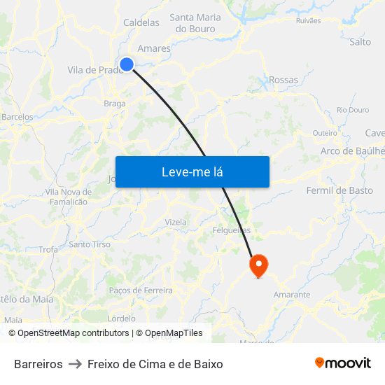 Barreiros to Freixo de Cima e de Baixo map