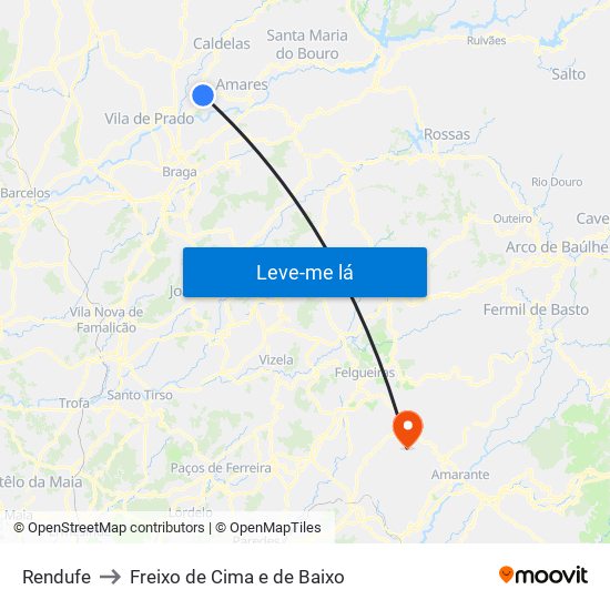 Rendufe to Freixo de Cima e de Baixo map