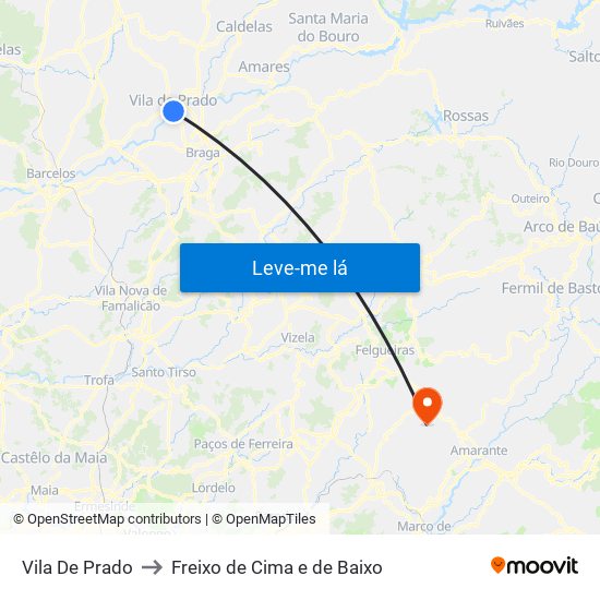 Vila De Prado to Freixo de Cima e de Baixo map