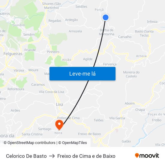 Celorico De Basto to Freixo de Cima e de Baixo map