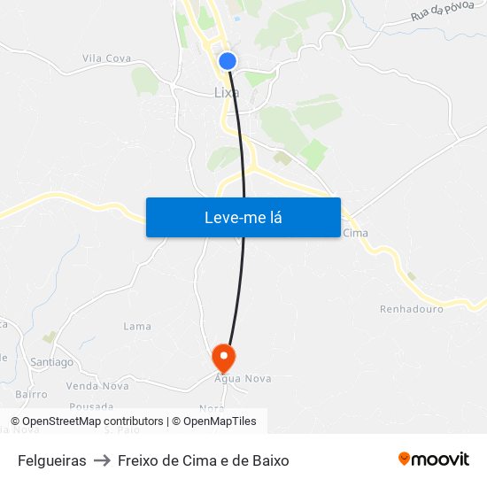 Felgueiras to Freixo de Cima e de Baixo map