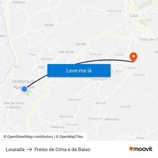 Lousada to Freixo de Cima e de Baixo map