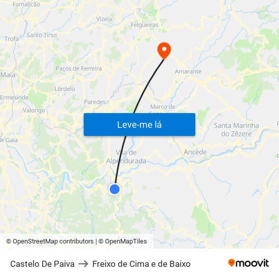 Castelo De Paiva to Freixo de Cima e de Baixo map