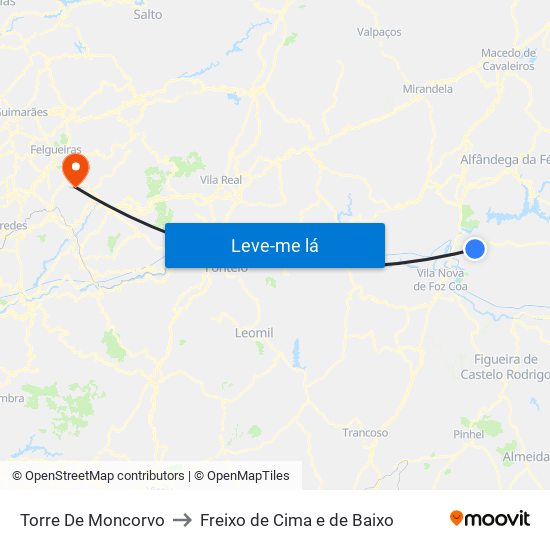 Torre De Moncorvo to Freixo de Cima e de Baixo map