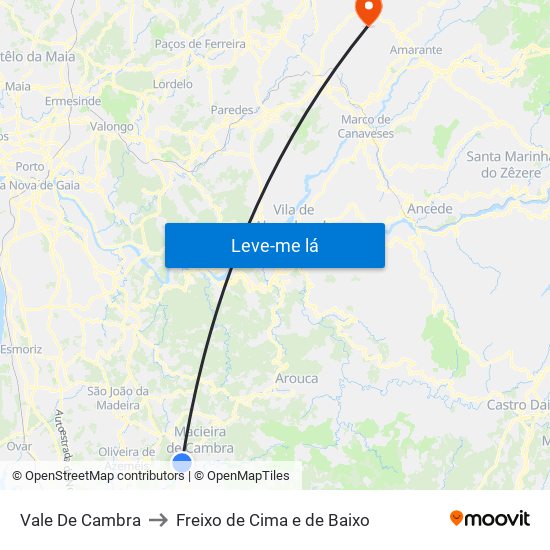 Vale De Cambra to Freixo de Cima e de Baixo map