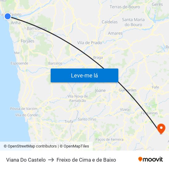 Viana Do Castelo to Freixo de Cima e de Baixo map