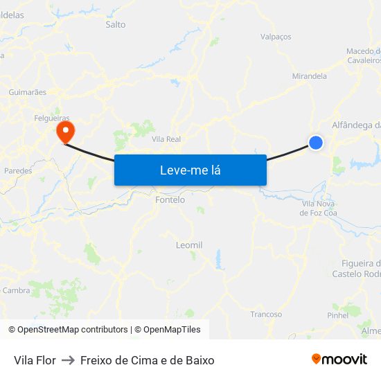 Vila Flor to Freixo de Cima e de Baixo map