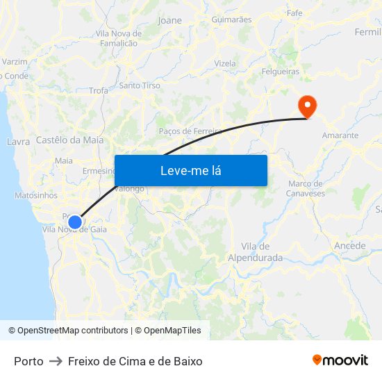 Porto to Freixo de Cima e de Baixo map