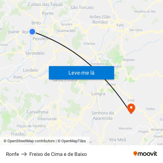 Ronfe to Freixo de Cima e de Baixo map