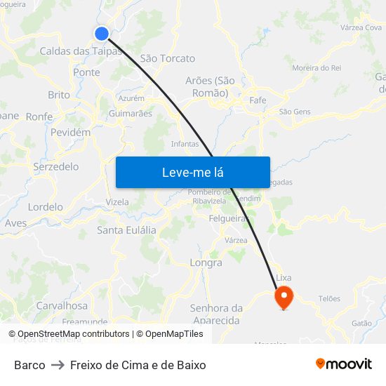 Barco to Freixo de Cima e de Baixo map