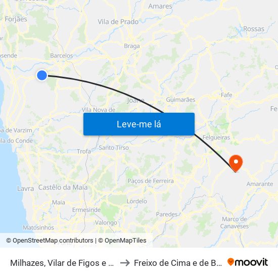 Milhazes, Vilar de Figos e Faria to Freixo de Cima e de Baixo map