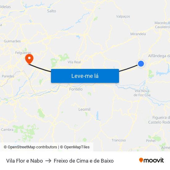 Vila Flor e Nabo to Freixo de Cima e de Baixo map