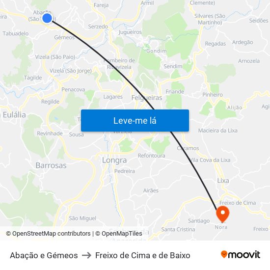 Abação e Gémeos to Freixo de Cima e de Baixo map