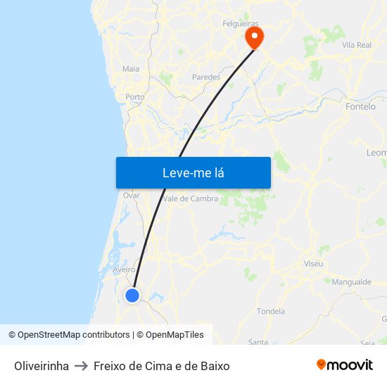 Oliveirinha to Freixo de Cima e de Baixo map