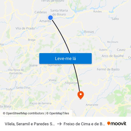 Vilela, Seramil e Paredes Secas to Freixo de Cima e de Baixo map