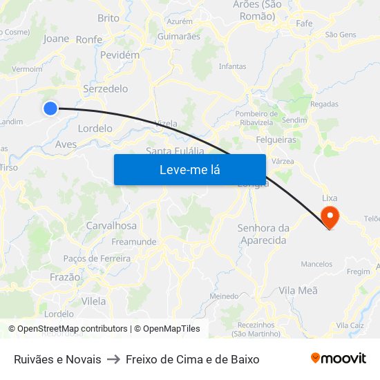 Ruivães e Novais to Freixo de Cima e de Baixo map