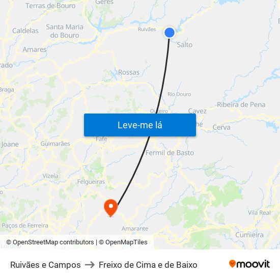 Ruivães e Campos to Freixo de Cima e de Baixo map