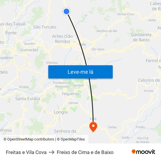 Freitas e Vila Cova to Freixo de Cima e de Baixo map