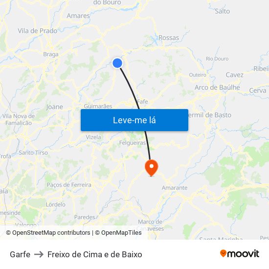 Garfe to Freixo de Cima e de Baixo map