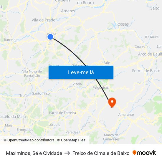 Maximinos, Sé e Cividade to Freixo de Cima e de Baixo map