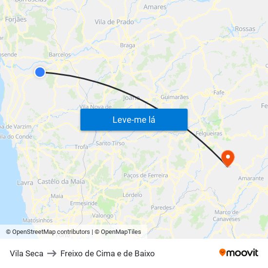 Vila Seca to Freixo de Cima e de Baixo map