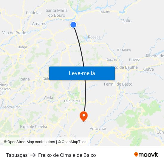 Tabuaças to Freixo de Cima e de Baixo map