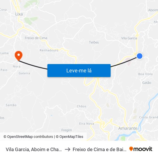 Vila Garcia, Aboim e Chapa to Freixo de Cima e de Baixo map