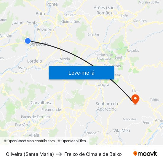 Oliveira (Santa Maria) to Freixo de Cima e de Baixo map