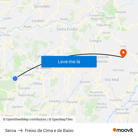 Seroa to Freixo de Cima e de Baixo map