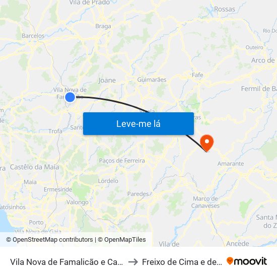 Vila Nova de Famalicão e Calendário to Freixo de Cima e de Baixo map