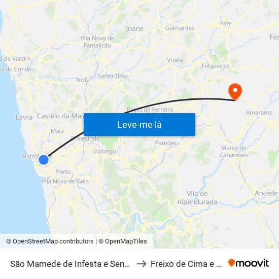 São Mamede de Infesta e Senhora da Hora to Freixo de Cima e de Baixo map