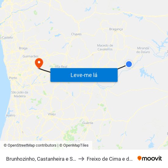 Brunhozinho, Castanheira e Sanhoane to Freixo de Cima e de Baixo map